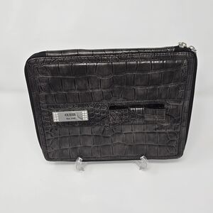 GUESS Black Croc-Embossed Tablet Sleeve with Metal Logo Plaque